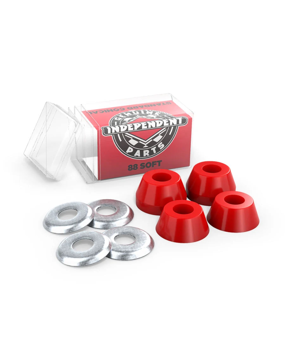 Independent 88A soft red conical skateboard bushings for deeper lean and responsive turning