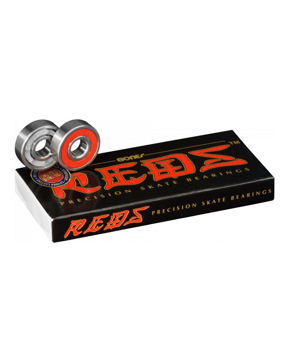 Bones Reds Skateboard Bearings 8 Pack in packaging, featuring precision bearings with red shields for reliable, high-speed skateboarding, available at Richmond Surf & Skate.