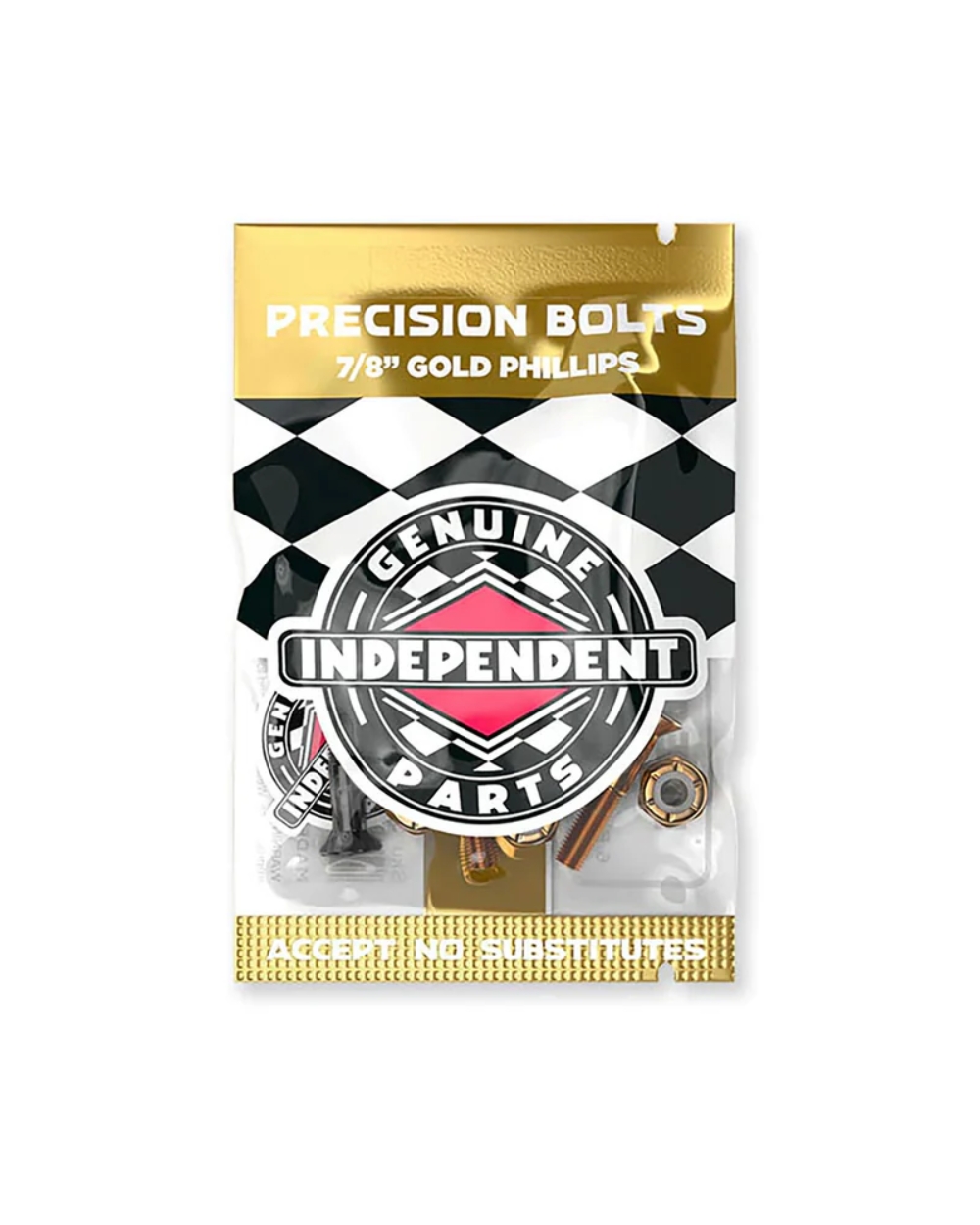 Independent Phillips Hardware Gold – Front Packaging View Showing Bolts and Nuts, Available at Richmond Surf & Skate Richmond
