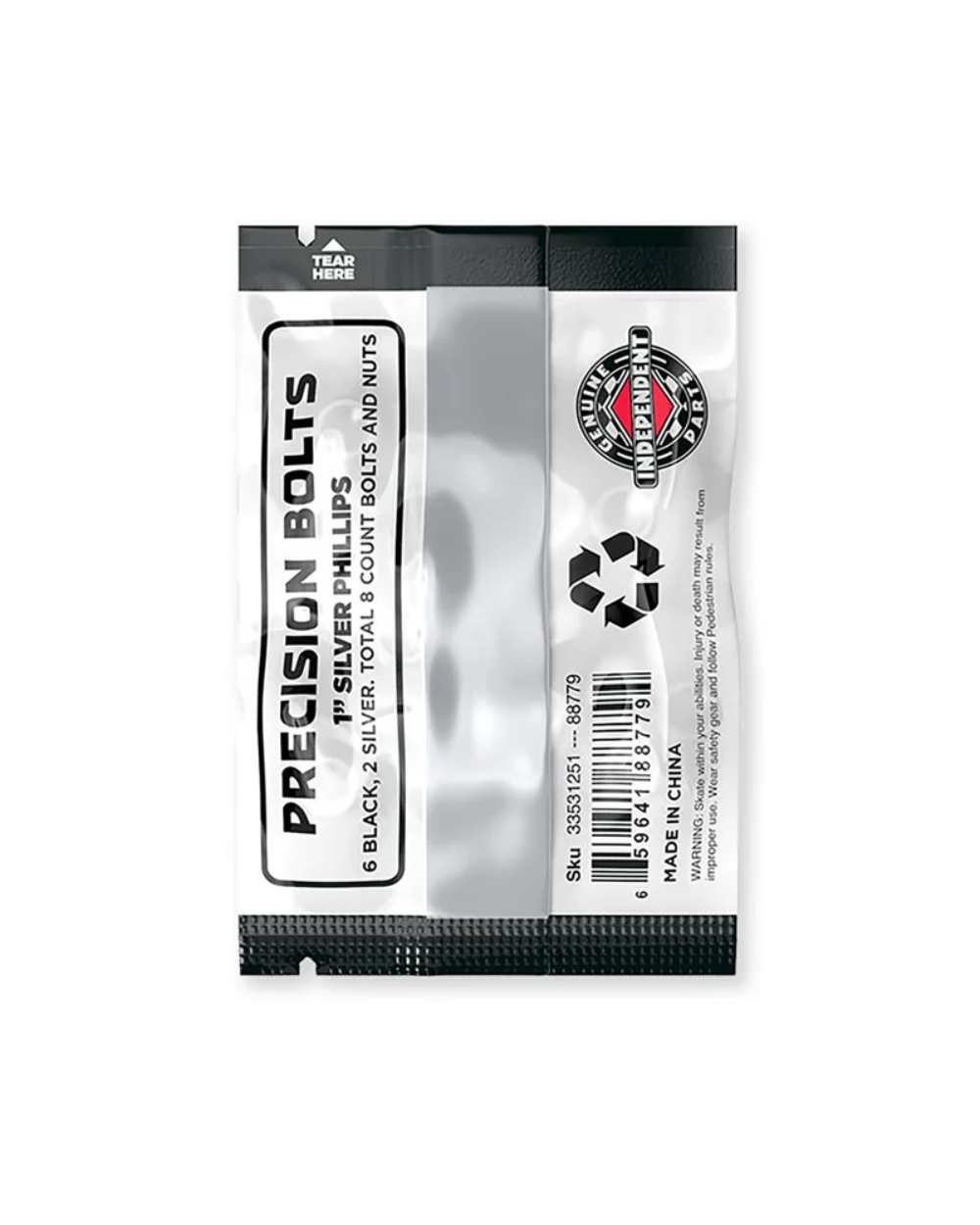 Independent Phillips Hardware Silver – Back Packaging View with Product Details and Sizing Information, Richmond Surf & Skate Richmond