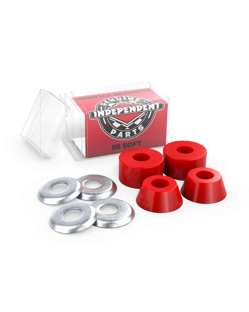 Independent 88A soft red skateboard bushings for responsive turning and smooth carving