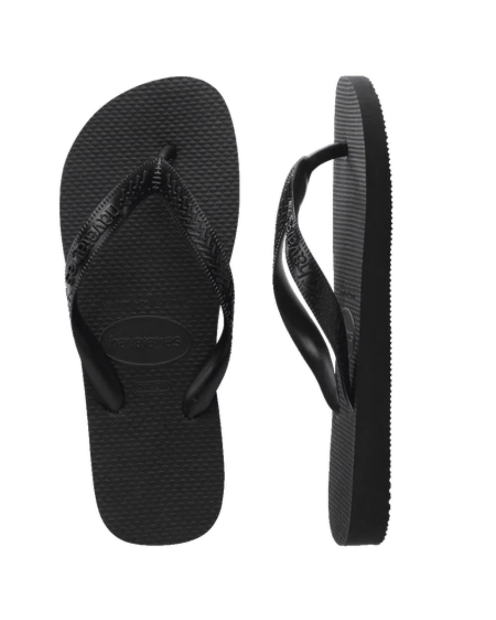 Havaianas Top Black thongs top and side view showing strap and sole