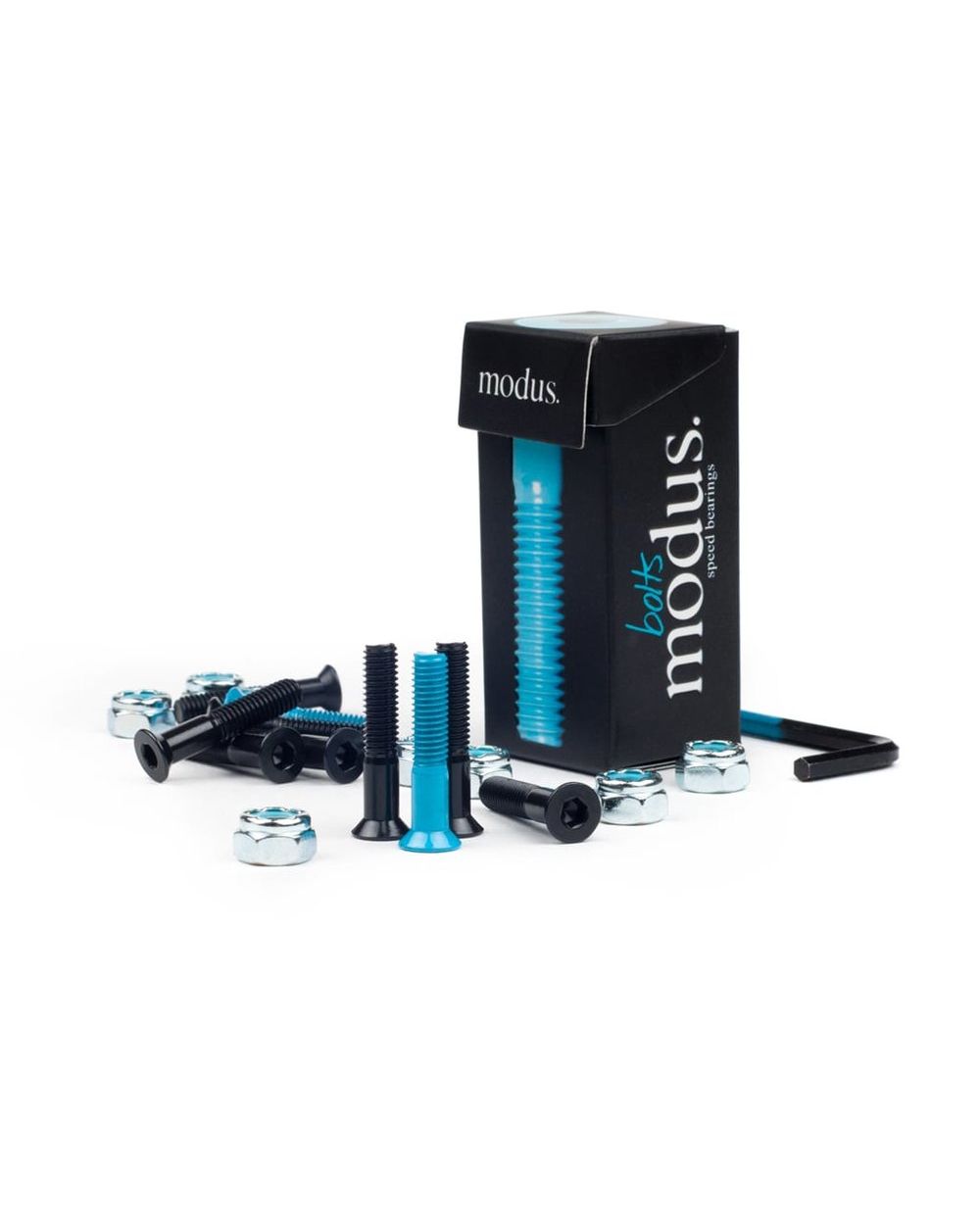 Modus Allen Bolts skateboard hardware set – durable Allen head bolts and lock nuts for skateboard decks and trucks, from Richmond Surf & Skate.