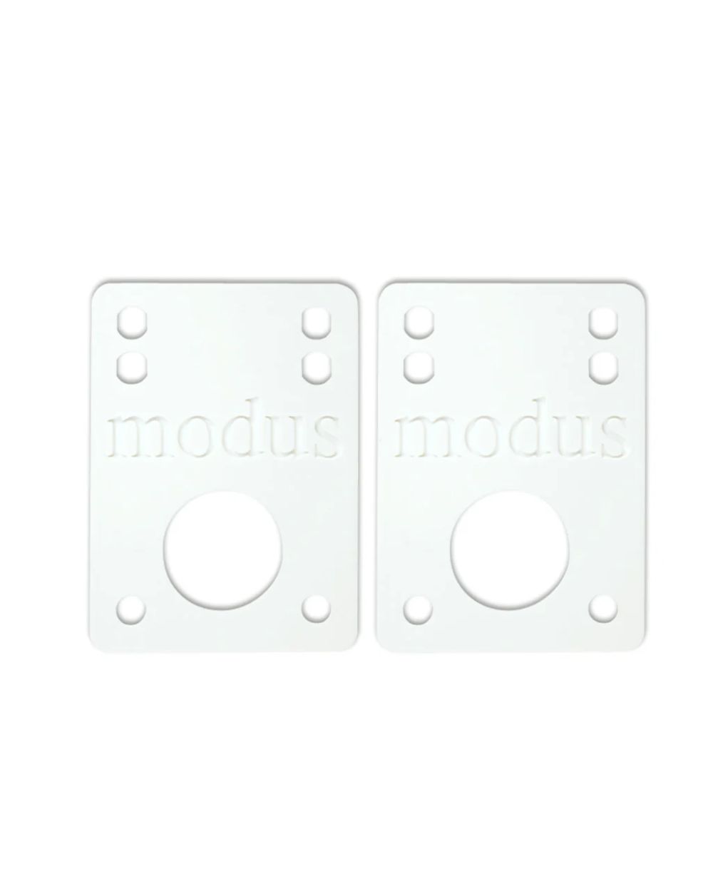 Modus Riser Pads in white – premium skateboard risers for trucks and decks, available at Richmond Surf & Skate.