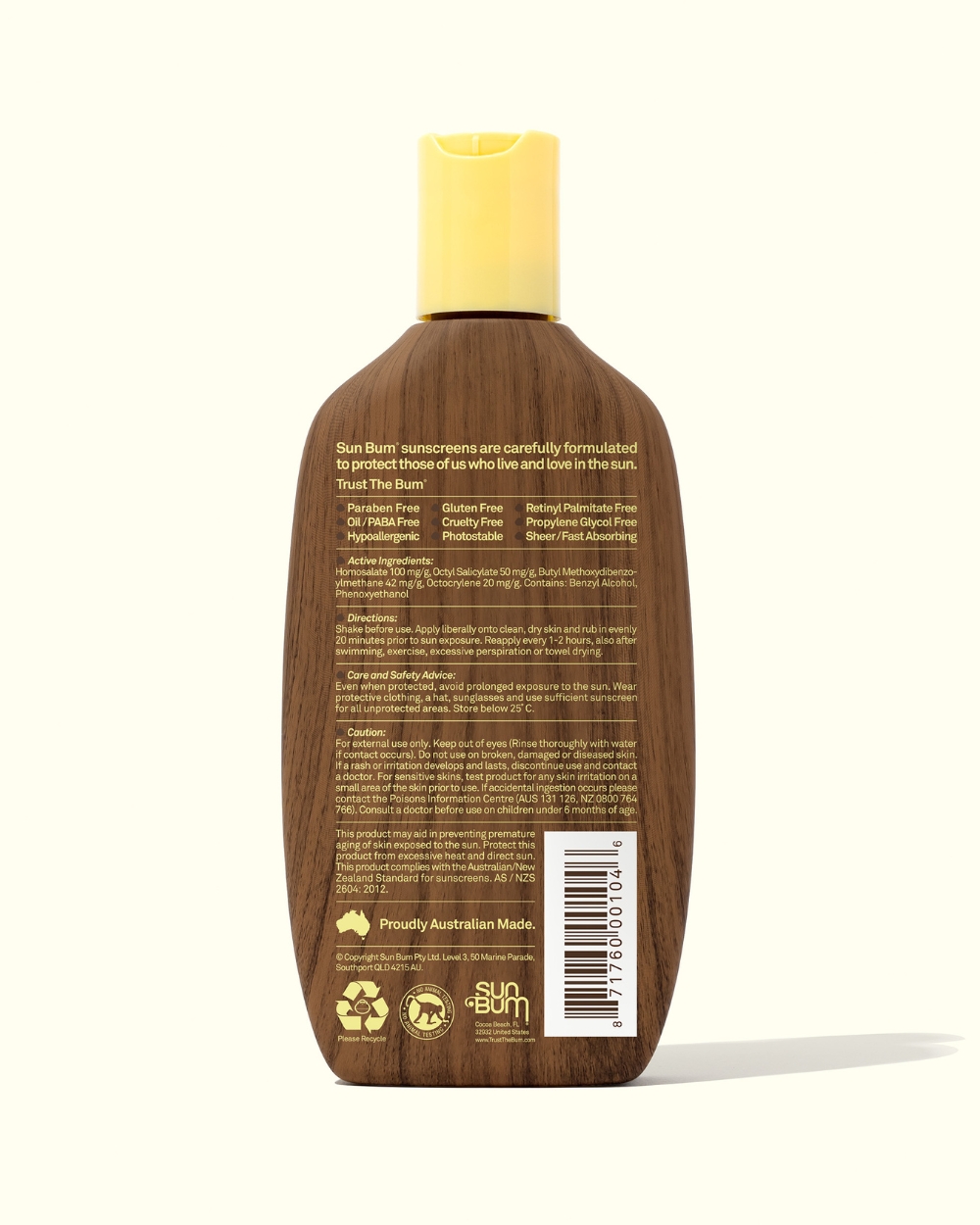 Sun Bum Original SPF 30 Sunscreen Lotion 237ml – Back label with ingredients and usage details