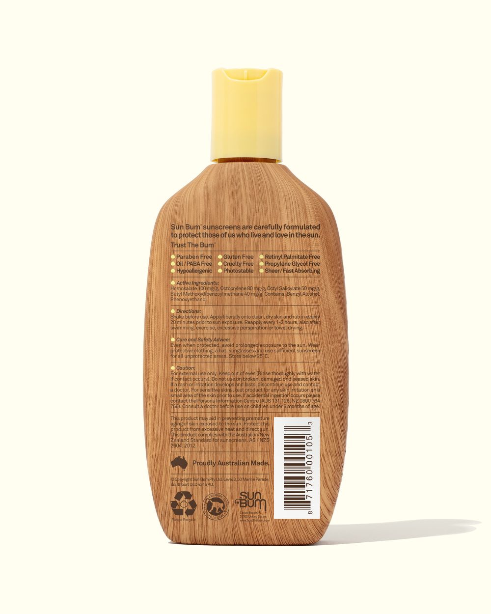 Sun Bum Original SPF 50 Sunscreen Lotion 237ml – Back label with ingredients and usage directions