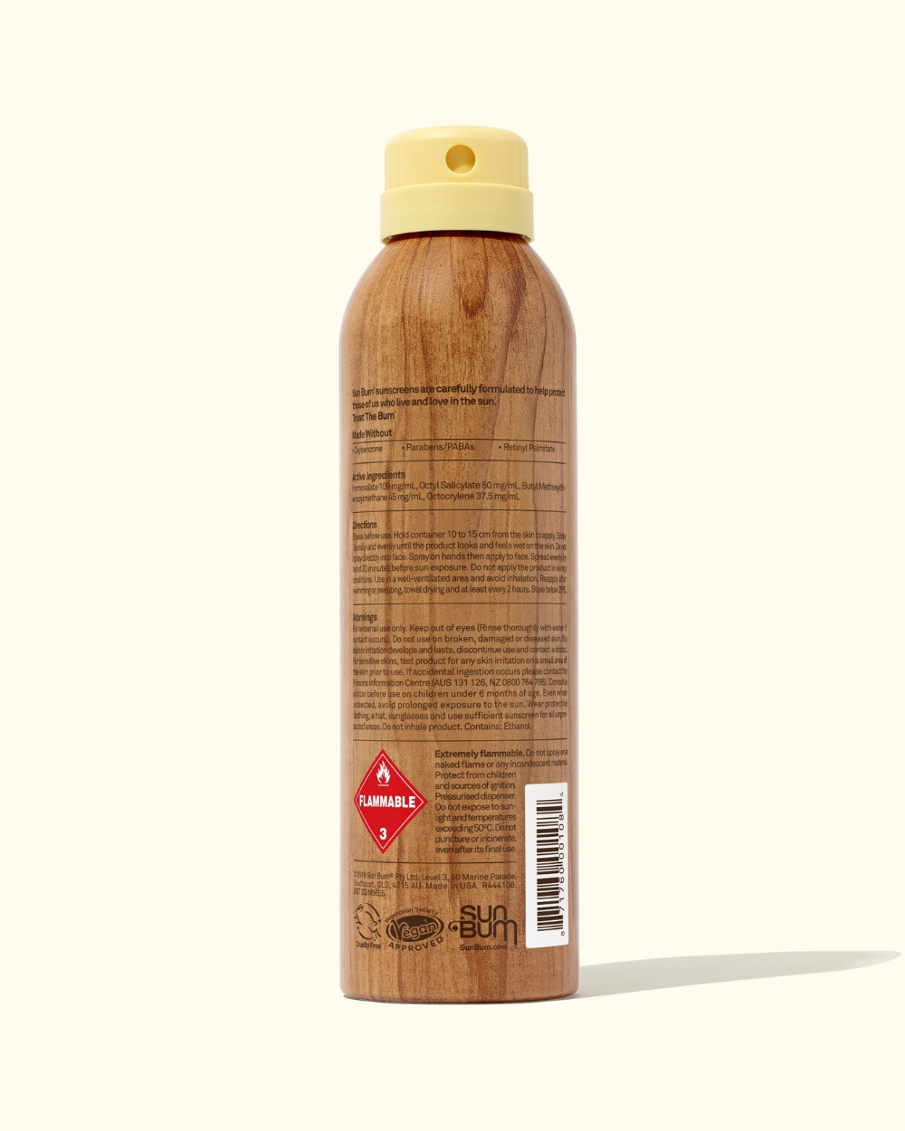 Sun Bum Original SPF 50 Sunscreen Spray 177ml – Back label with ingredients