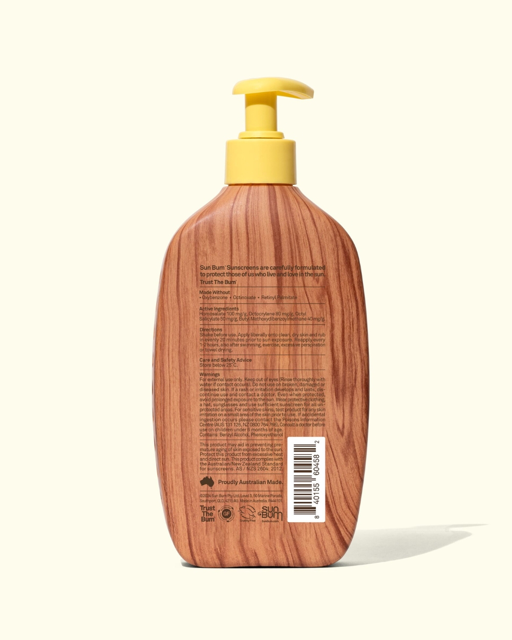 Sun Bum Original SPF 50+ Sunscreen Lotion 473ml – Back label and ingredients