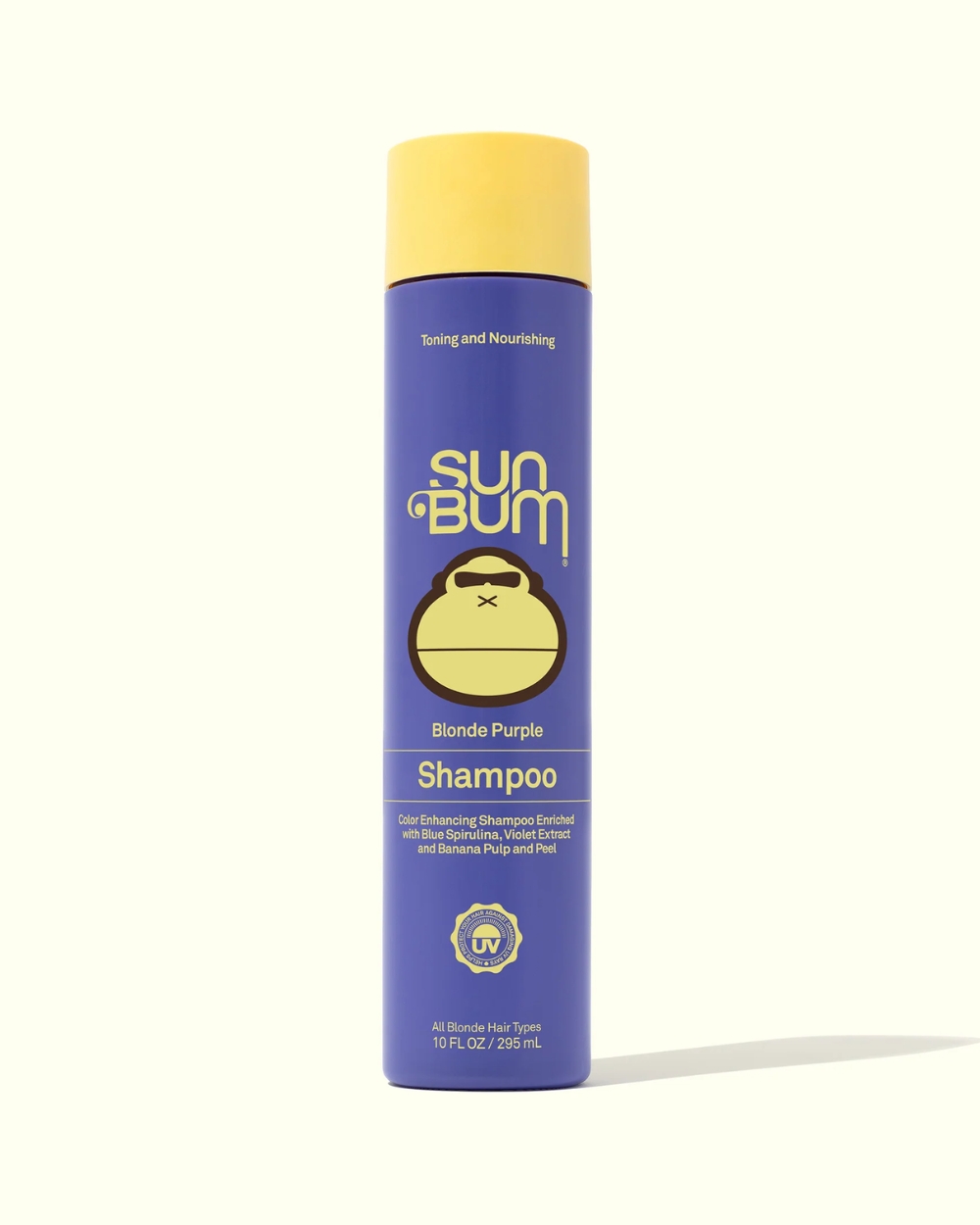 Front view of Sun Bum Blonde Purple Shampoo 295mL bottle