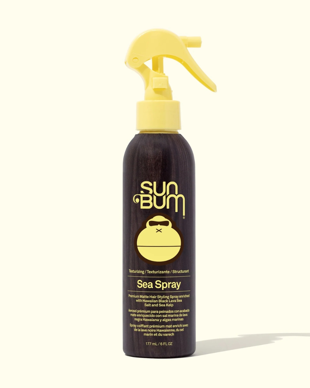 Front view of Sun Bum Sea Salt Spray 177ml bottle with yellow branding