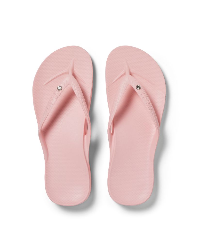 Archies Arch Support Thongs Crystal Pink showing crystal strap detail