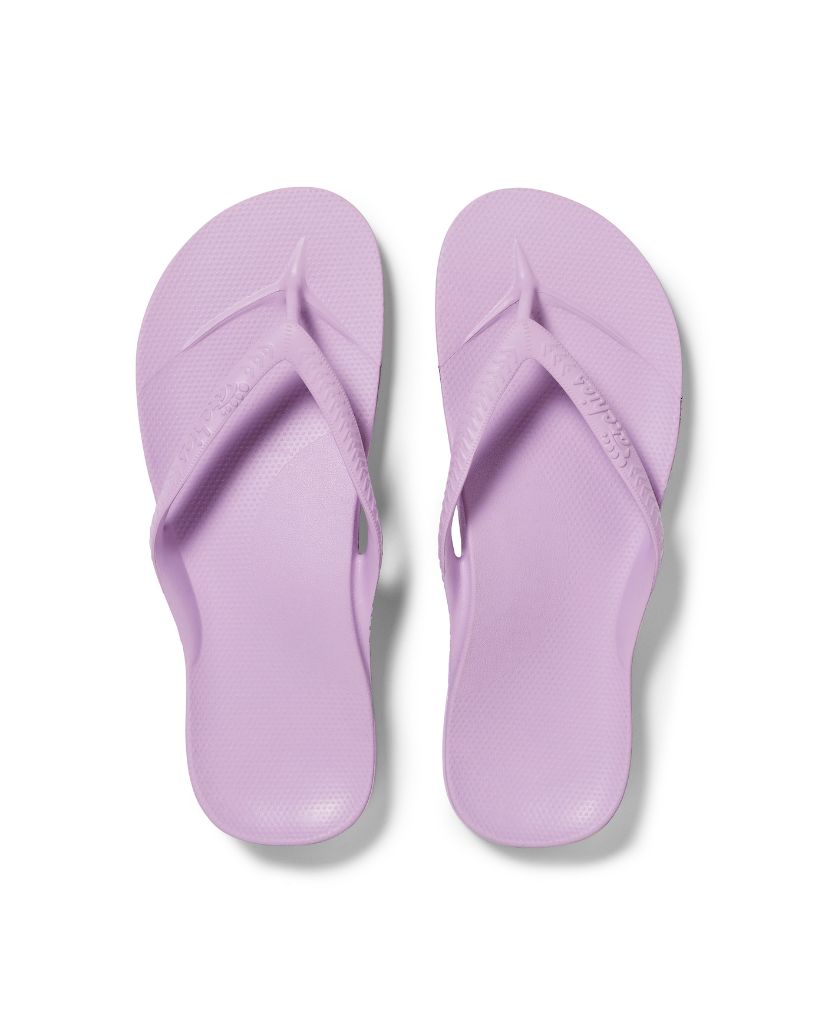 Archies Arch Support Thongs Lilac top view showing strap and contoured footbed